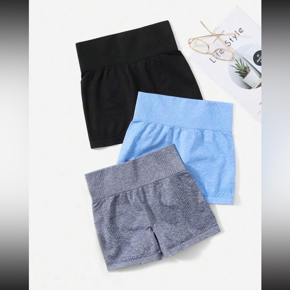 Spandex Seamless High Stretch Workout Shorts (Set of 3) - Women’s L